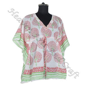 100% algodón de calidad Premium bloque de mano estampado Kaftan vestido KFCS021 peso ligero mujeres Casual ocasión desgaste corto caftán vestido - Product Image 2