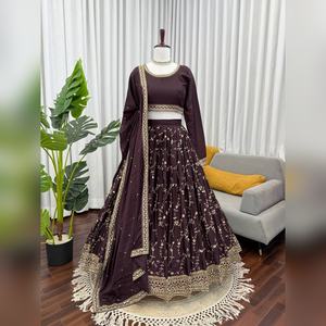 Lehenga Choli en soie chinon cousu de qualité supérieure, travail lourd, tenue de mariage, tenue de fête indienne pour femmes, prix de gros - Product Image 1