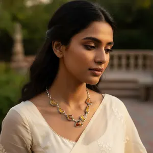 Collar Clásico y Moderno para Mujer, Chapado en Oro sobre Plata con Piedra de Ámbar, Cadena con Cuentas en Forma de Ancla de Latón, Regalo de Joyería - Product Image 1