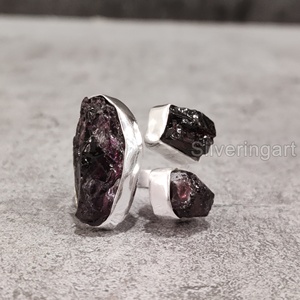Bijoux en pierre brute bague pour femme grenat naturel pierre précieuse brute janvier pierre de naissance fête trois pierres fête 925 bague en argent Sterling - Product Image 4