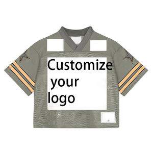 Custom American Football Jersey Streetwear Retro Printed Quick Dry Oversized T-shirts Boxy <b>Cropped</b> Mesh 100% Polyester - Product Image 2