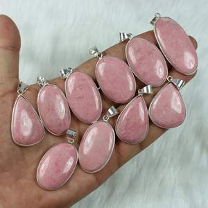 จี้สร้อยคอชุบเงินของผู้หญิง Thulite Jasper การตั้งค่าฝาที่มีเสน่ห์ที่น่าสนใจสำหรับสาวๆ - Product Image 2