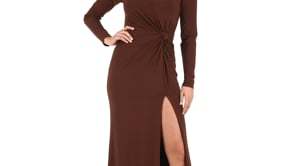 Elegante Vestido de Noche Largo hasta el Suelo, Estilo Línea A, Color Marrón, de Lujo, con Mangas Largas, Vestido de Gala, Ecológico, para Fiestas, Muy Hermoso - Product Image 4