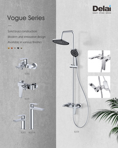Set <span class=keywords><strong>Doccia</strong></span> Moderno a Parete in Ottone Massiccio Lucido con Miscelatore Monocomando Caldo/Freddo, Getto a Pioggia e Barra Scorrevole, 3 Fori in Ceramica - Product Image 3