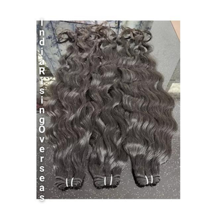 Extensiones de cabello humano natural indio ondulado, extensiones de cabello Remy Virgen sin procesar suave, cutícula completa, cabello humano natural dibujado Doble - Product Image 1