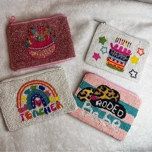 Monedero con Cuentas MOM, Diseño Floral, Bordado con Cuentas de Semillas, Bolso de Mano, Regalo Hecho a Mano, Cartera con Cremallera, Bolso Personalizado Hecho a Mano para Mujer - Product Image 4