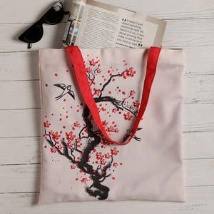 Bolsas de Tela de Algodón con Estampado de Flores de Cerezo, Cierre de Cremallera, Logotipo Personalizable, Ecológicas, Portátiles, para Todas las Estaciones - Product Image 2