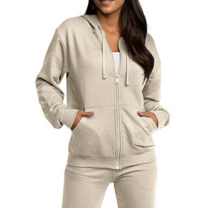 Sudadera con Capucha Informal de Algodón Combinado con Cierre Completo, Sudadera Holgada de Felpa con Cordón, Sudadera Vintage de Gran Peso - Product Image 3