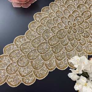 XL Mesa de cuentas hecha a mano runnerpavo real floral runnergoldsilver y white13x60 inch - Product Image 4