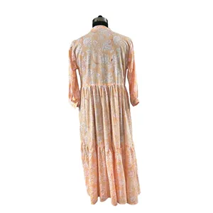 Hermoso Vestido Casual Estampado a Mano de Jaipur para Mujer, Elegante y Moderno, Talla Única hasta 5XL, Transpirable, Largo hasta el Suelo - Product Image 3