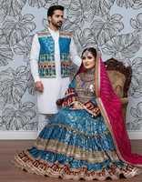 Robe Anarkali Bohème Brodée avec Manches Longues Contrastantes, Style A-Line Longueur Ras du Sol pour Femmes, Robes de Mariage