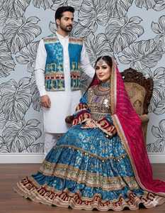 Bohemian Embroidered Anarkali <b>Dress</b> With Contrast Color Long Sleeve Floor Length A-Line Style <b>For</b> Women <b>Wedding</b> <b>Dresses</b> - Product Image 2