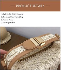 Sac fourre-tout en paille pour femmes grande capacité Shopping fourre-tout bohème sac à bandoulière voyage sac de plage avec doublure OEM - Product Image 3