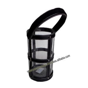 Linternas cilíndricas de cristal de grado superior recién llegadas con correas de cuero negro para decoración de bodas en interiores y exteriores - Product Image 3