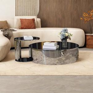 Table basse moderne en acier écologique avec plateau en verre, design de luxe, pour salon - Product Image 5