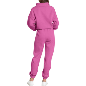 Wholesale <b>Women</b> <b>Half</b> <b>Zip</b> <b>Fleece</b> Tracksuit Set Oversized Two Piece Outfits Casual Sweatsuit for Winter Lounge - Product Image 2