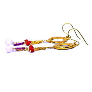 Pendientes de cadena colgantes de piedras preciosas de turmalina de cuarzo rosa Coral chapado en oro de Plata de Ley 925 para boda - Product Image 3
