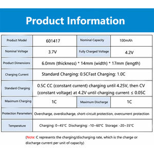 컴팩트 스마트 501025 <span class=keywords><strong>302025</strong></span> 302030 401525 651417 651520 위한 601417 <span class=keywords><strong>3.7V</strong></span> 100mAh 경량 충전식 리튬 폴리머 배터리 - Product Image 3