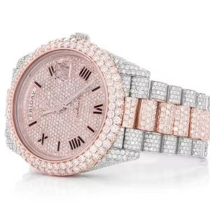 Reloj Analógico de Acero Inoxidable para Hombre con Diamantes Moissanite VVS1 Blancos Rosados, Estilo Antiguo, Mecánico, Deportivo, de Lujo, con Encanto, Totalmente Engastado - Product Image 5