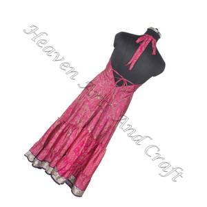 <b>Hippy</b> Boho Elegant Color Printed Vintage Silk Sari Fabric Women's Dress <b>Top</b> Selling Fashionable Casual Evening Dresses At Lowest - Product Image 2