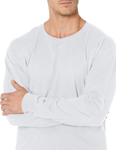 Camiseta blanca lisa para hombre, de corte regular, manga larga, cuello redondo, básica, informal. - Product Image 6