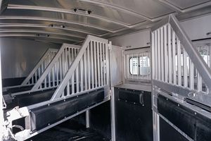 Buy With Guarantee White Double Axle Steel Livestock <b>Trailer</b> Horse Transport Semi <b>Trailer</b> Electric Brakes 3800kg - Product Image 2