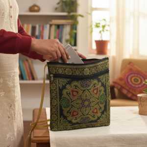 Sac bandoulière bohème Nayra Banarasi en soie, à sangle unique, élégant pour femme, avec fermeture éclair, en cuir véritable et PU, pour l'été, l'hiver et l'automne - Product Image 1