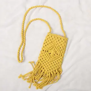 Soporte de teléfono móvil bohemio para mujer, bolso de mano femenino, de Color amarillo, a precio más bajo, de la India