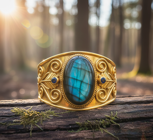 Rudra Gems Handcrafted Natural <b>Labradorite</b> Cabochon High Quality Tibetan Silver Beaded <b>Bracelets</b> 14K Gold Plated Men's Bohemian - Product Image 4