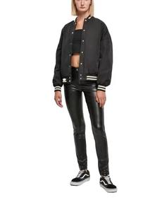 Veste universitaire noire personnalisée pour femmes Veste de baseball tissée en satin - Product Image 5