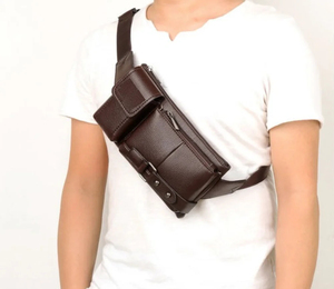 Bolso de Pecho Minimalista de Cuero Genuino, Bolso de Hombro con Cierre de Cremallera, Impermeable, para Uso Diario, Todas las Temporadas, para Hombre - Product Image 4