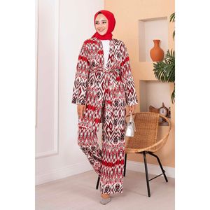 Hijab de viscosa roja con estampado étnico, conjunto modesto de 2 piezas - Product Image 5