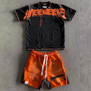 Custom Logo <b>Men</b> Summer 2-Piece Set High Quality Acid Wash Printing <b>Shorts</b> <b>and</b> <b>T</b>-<b>Shirt</b> Clothing for <b>Men</b> - Product Image 4