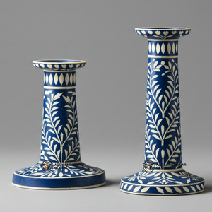 ชุดเชิงเทียนฝังกระดูกสีฟ้าทำด้วยมือเชิงเทียนตกแต่งลายดอกไม้ผู้จำหน่ายในอินเดีย - Product Image 3