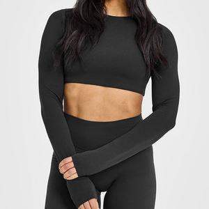 Conjunto de Yoga de manga larga para mujer, éxito de ventas al por mayor, conjunto de Yoga de fitness de compresión con logotipo personalizado, conjunto de Yoga de manga larga para mujer - Product Image 1