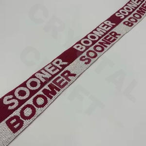 Boomer Sooner Customized White Gold Seed Bead Bag Straps 'Hook Em Horns' <b>Fashionable</b> <b>Accessory</b> Beaded Purse Strap - Product Image 1