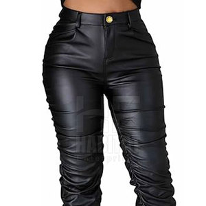 Pantalones de cuero transpirables para mujer, de alta calidad, duraderos, de cuero suave, diseño elegante para uso casual. - Product Image 5