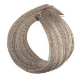 Remy Human <b>Hair</b> Micro Weft <b>Extensions</b> #7a/7a/60a Cool <b>Ash</b> Ice <b>Blonde</b> Balayage Double Drawn Straight Soft - Product Image 1