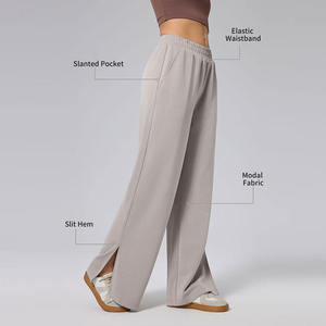 Pantalon de survêtement d'hiver pour femme en molleton personnalisé, taille mi-haute, coupe ample, devant plat, jambe large, coupe oversize, jambe droite, style sportif - Product Image 4