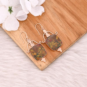 Pendientes de Piedras Preciosas de Jaspe Frutal Estilo Boho, Nueva Llegada, Pendientes Colgantes de Latón Chapado en Oro Rosa, Joyería de Regalo para Mujer - Product Image 3