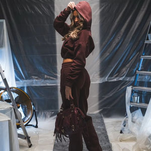 Top Trendiness Custom Thick Heavyweight <b>Zip</b> <b>up</b> Top and Flare Sweatpants Two Piece Set Tracksuit Acid Wash Crop <b>Hoodies</b> for Women - Product Image 1