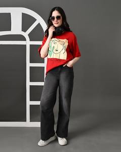 T-shirt à carreaux imprimé graphique personnalisé de haute qualité pour femmes coupe régulière col rond épaule tombante bouton diamant écologique - Product Image 2