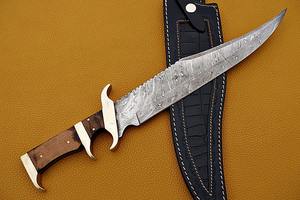 Cuchillo Bowie de Acero de Damasco Hecho a Mano con Mango de Madera y Funda de Cuero Fino, Cuchillo para Exteriores, Cuchillo al por Mayor - Product Image 2