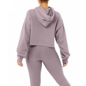 Ventes en gros de sweats à capuche courts en coton décontractés pour femmes, à fermeture éclair, manches longues, avec poches, pour l'hiver, sweats à capuche courts pour femmes - Product Image 4