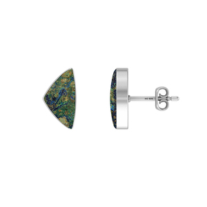 Boucles d'oreilles clous en argent sterling 925 de qualité supérieure, azurite malachite, forme carrée semi-trillion, fermoir papillon, mariage, fête - Product Image 3