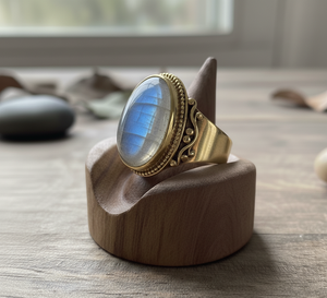 Anillo de piedras preciosas de piedra lunar chapado en oro rosa y rodio personalizado, banda de moda para bodas y fiestas, joyería de regalo de piedra Natural - Product Image 1