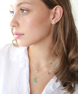 Ensemble de colliers de pierres précieuses à double couche avec lune et étoile Colliers à chaîne câblée Colliers pendentifs fins en argent plaqué or Boho faits à la main - Product Image 3