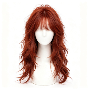 วิกผมมนุษย์แบบยาวเป็นชั้นๆ สีแดงออเบิร์น พร้อมหน้าม้าแบบแอร์แบงส์ - Product Image 1