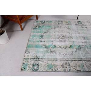 Alfombra Turca Vintage de 5x5.3 pies, Alfombra de Lana Verde - Product Image 3