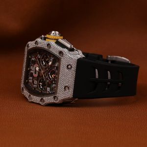 Luxueux 22mm bracelet en caoutchouc noir affichage analogique Sport Hip Hop montre diamant lourd goujons baril visage haute qualité verre Antique - Product Image 4